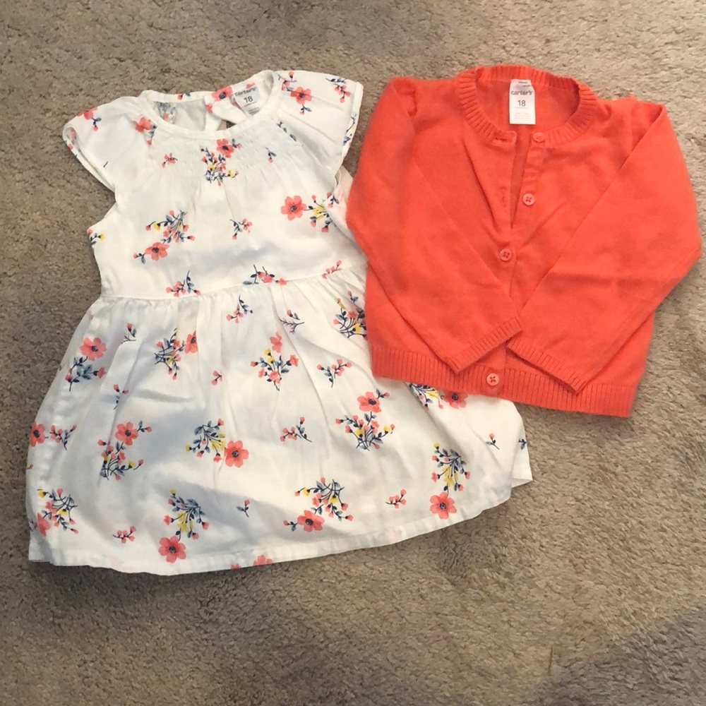 Beautiful light flower dress with orange sweater